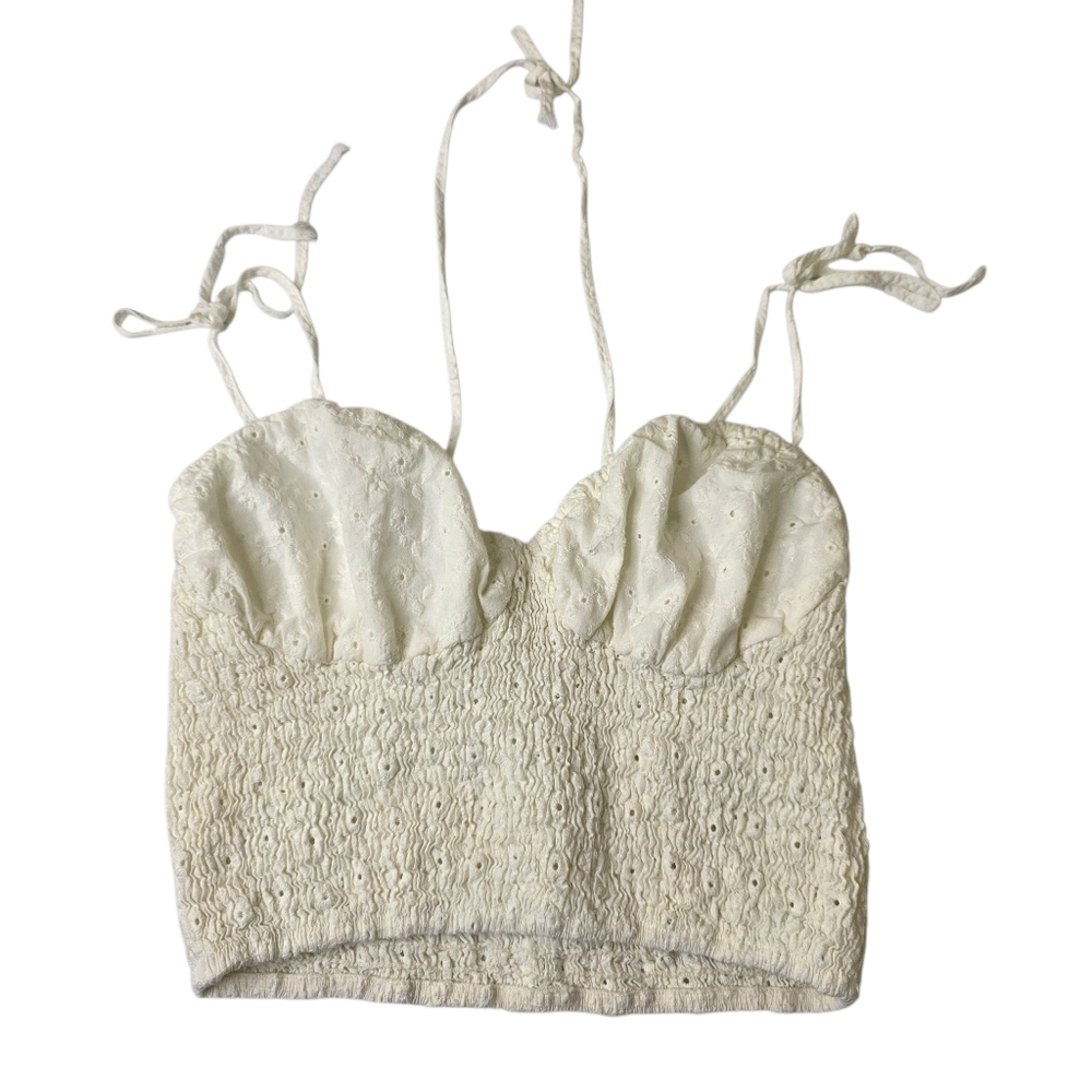 White Stretchy Eyelet Tie-Strap Camisole Top - Unbranded